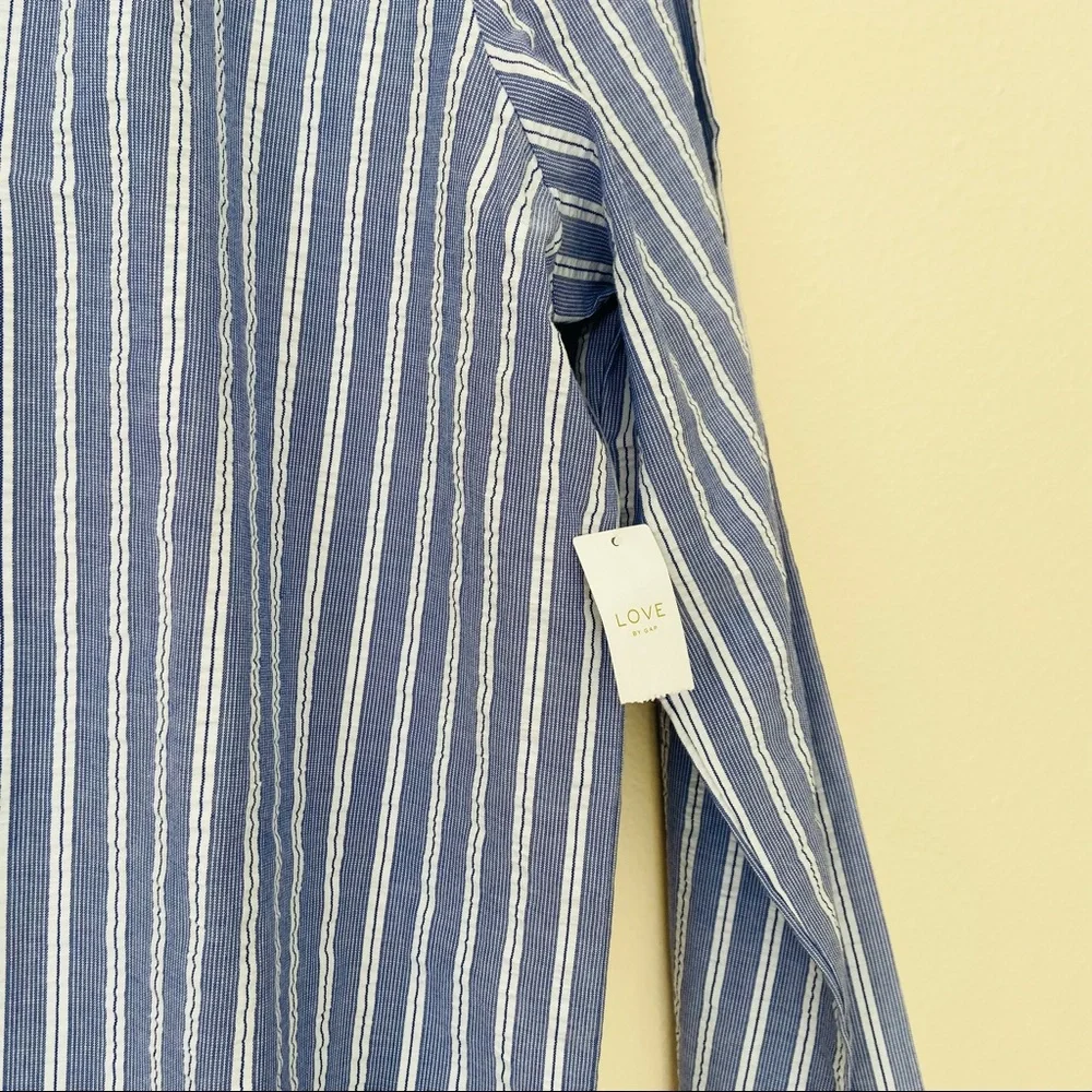 New Love By Gap White Stripe Long Sleeve Notch Button Front Sleepwear Shirt - Picture 9 of 9